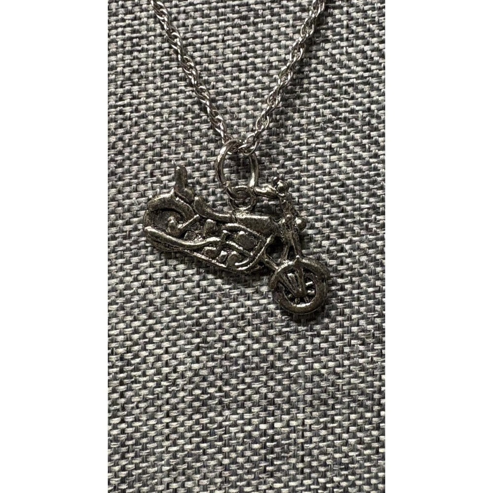 Vintage Forstner Sterling Silver Motorcycle Pendant Necklace 30" Biker Charm
